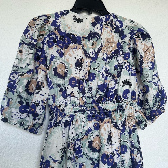 Tuckernuck Puff Sleeve Naomi Midi Dress Blue White Tan Size Small - Picture 11 of 13